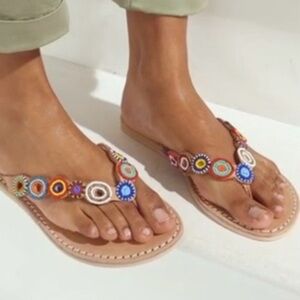 NEW Laidback London Handcrafted Leather Beaded Peak Flat Sandals, Sz 40 (US 9)